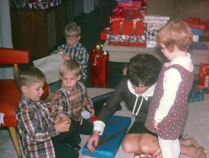 That's me on the right, checking out my cousins' presents
